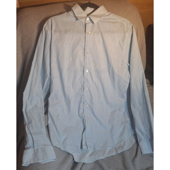 Express Men's Blue/Green Sm Square Pattern Button Down Dress Shirt Size M - Picture 3 of 10